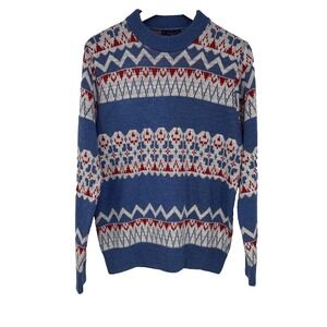 Vintage Alps‎ Ski Sweater Large Fair Isle Nordic Print Stretch Outdoor Classic